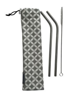 NEW Norwex Stainless Steel Straw Set 2 Reusable Straws Brush Carrying Pouch